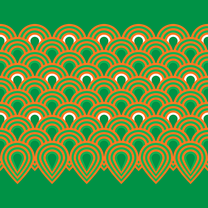 Patterns: 60's fan pattern (green & orange)