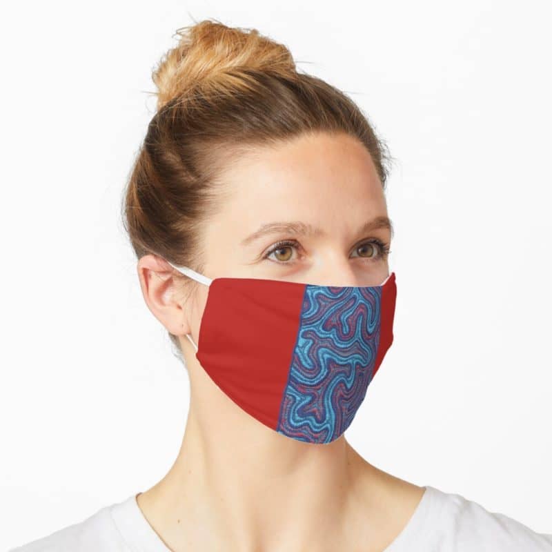 Redbubble facemask with Stitches - Coral design by VrijFormaat