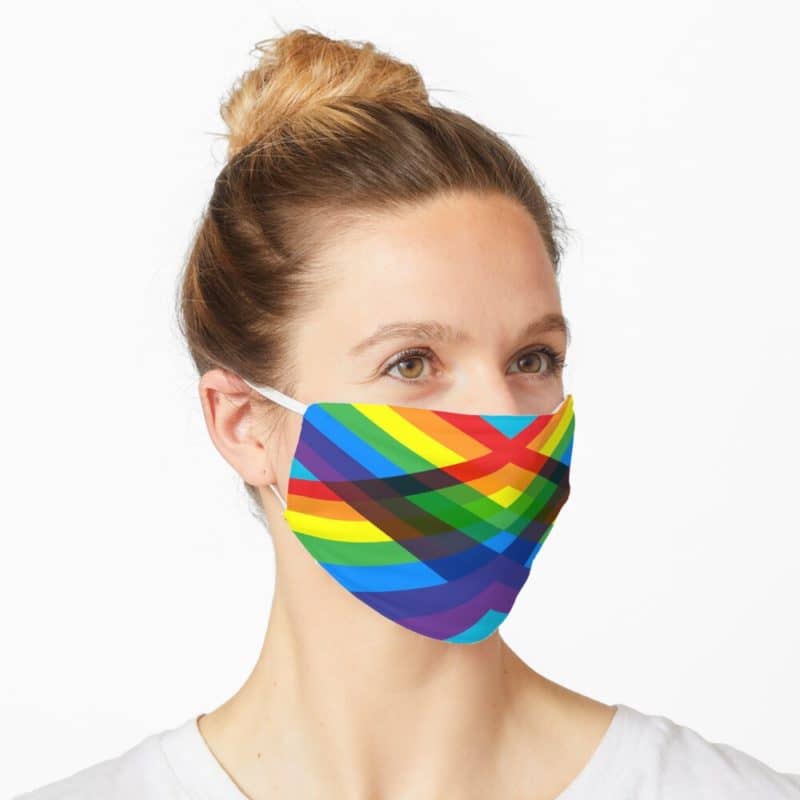 Redbubble facemask with crossing rainbows design by VrijFormaat