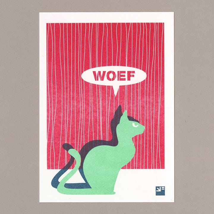 riso postcard angry animals - cat - woef
