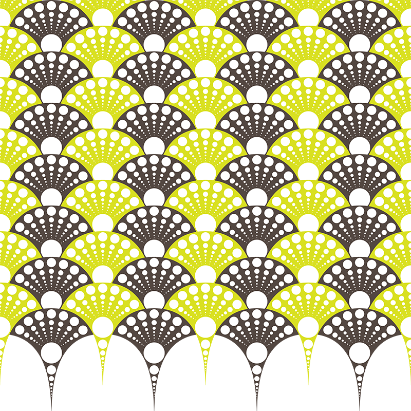 Patterns: Polka dotted fans (lime green and brown)